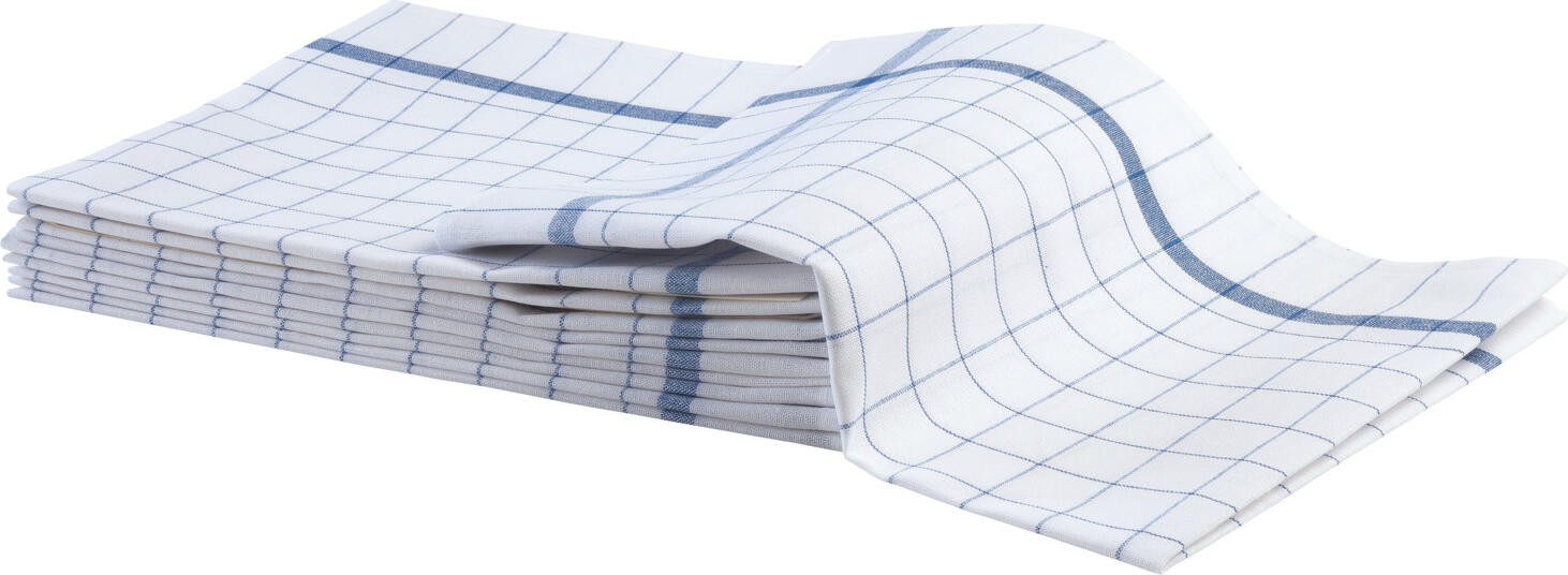 PULSIVA Tea Towels Set, 100% Cotton and Linen Blend, 180 g/m², 50x70 cm, 10 pieces, White/Blue, Absorbent Low Lint Kitchen Towels for Glass Drying, Multi-model Pack