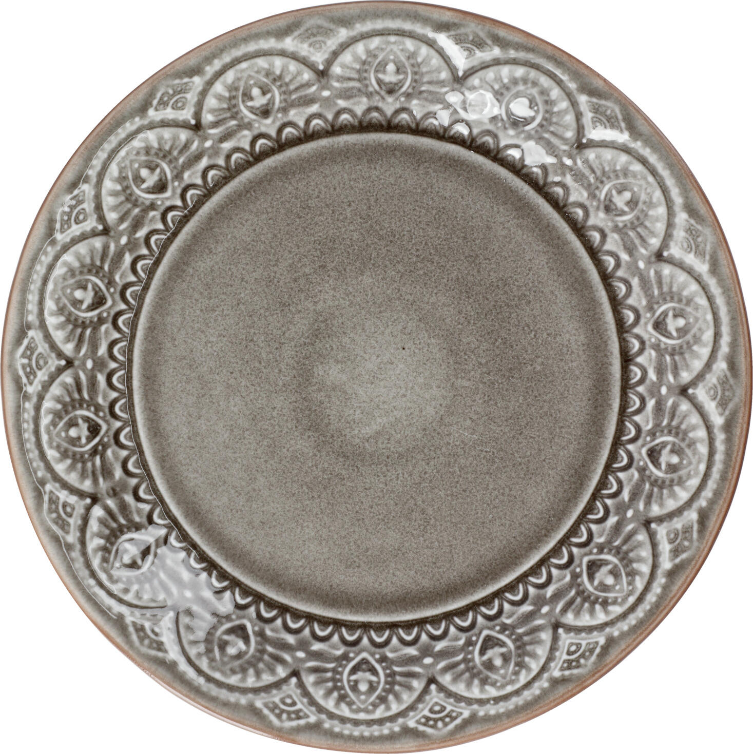 Set de 4 farfurii plate Pulsiva Indie flat, porțelan gri, diametru 26 cm, modele unice, compatibile cu mașina de spălat vase și cu cuptorul cu microunde