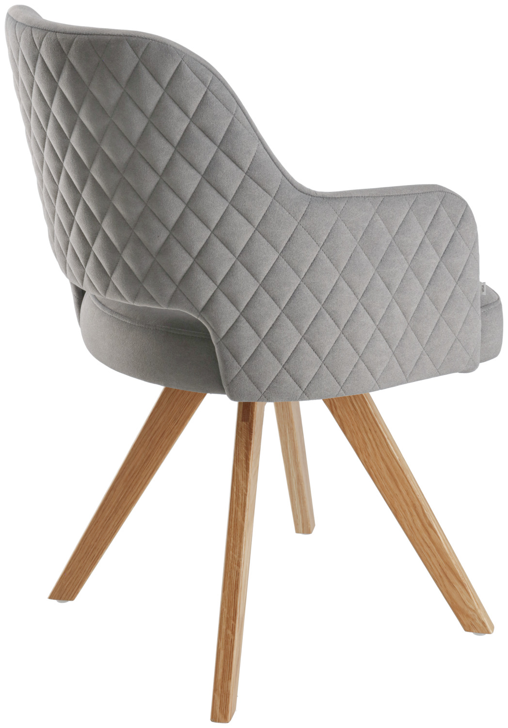 VEGA Twist Velvet Swivel Chair, Grey Polyester Upholstery, Oak Wood Base, Diamond-Patterned Quilting, Flame-Retardant, 46x47x85 cm, Max Load 160 kg