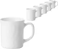 Arcoroc Trianon Coffee Mug Set of 6, 290ml White Tempered Opal Glass, Shock and Scratch Resistant, Stackable, Dishwasher and Microwave Safe