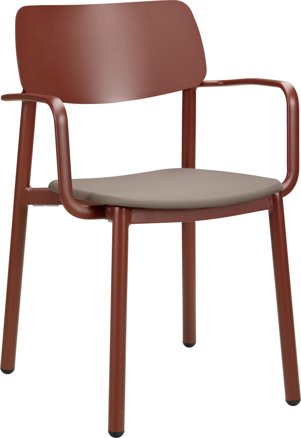 VEGA LUSINI Solutions GmbH Patio chair Punta with armrests Terrassenstuhl Punta mit Armlehne Patio chair Punta with armrests; 56x52.5x81 cm (WxDxH); seat taupe, base dark-red; 4 piece / pack Terrassenstuhl Punta mit Armlehne; 56x52.5x81 cm (BxTxH); Sitz taupe, Gestell dunkelrot; 4 Stück / Pack High-quality outdoor chair with armrests. Powder-coated aluminium frame and soft seat with textile upholstery. Ergonomically shaped backrest. Weatherproof, UV-resistant and stackable. Suitable for outdoor use. Plastic glides included. Supplied assembled. Order matching chair without armrests at the same time. Hochwertiger Outdoorstuhl mit Armlehne. Gestell aus pulverbeschichtetem Aluminium und weicher Sitzfläche mit Textilienbespannung. Ergonomisch geformte Rückenlehne. Wetterfest, UV-beständig und stapelbar. Für den Außenbereich geeignet. Inklusive Kunststoffgleiter. Lieferung erfolgt montiert. Passenden Stuhl ohne Armlehne gleich dazu bestellen.