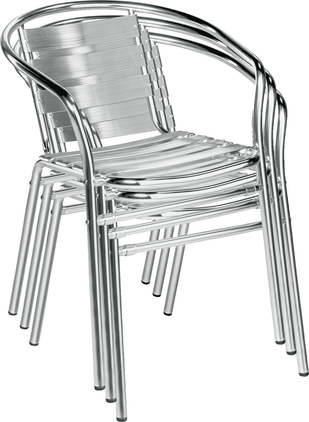 PULSIVA LUSINI Limona Outdoor Bistro Chair Set of 4 with Armrests, Polished Aluminium, 53 x 57 x 73 cm, Stackable, Weatherproof, UV-resistant, Silver