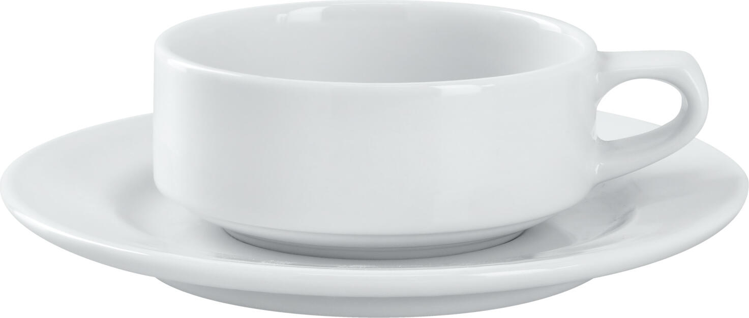 VEGA Porcelain Tea Cup Base Set of 6, 200ml White, 10x4.6cm, Dishwasher, Microwave and Oven Safe, Stackable and Robust