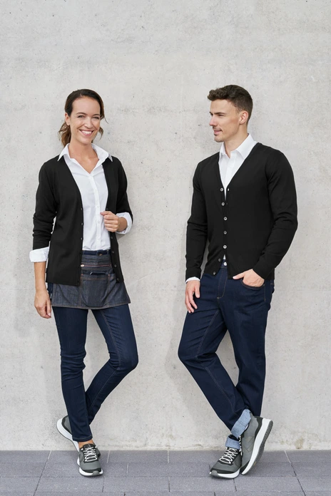 Jobeline Cristiano Men's Cardigan, Extrafine Merino Wool Blend, V-Neck with Button Placket, Regular Fit Workwear for Hotel and Service