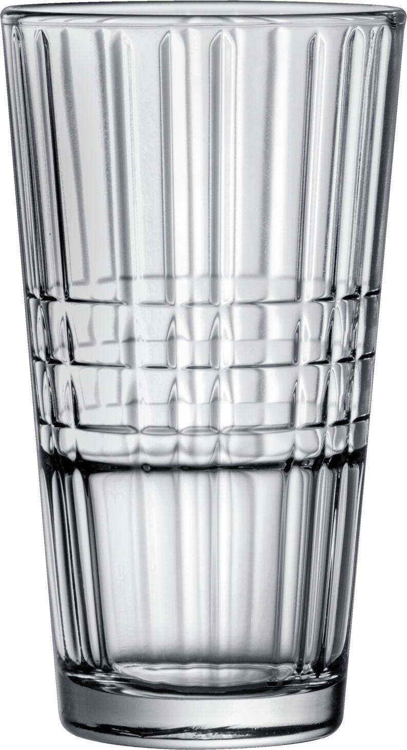 Set de 6 pahare pentru cocktail Arcoroc Stack up Cross Long Drink, sticla temperata, 350ml, 7x14 cm, transparente, stivuibile, rezistente la masina de spalat vase