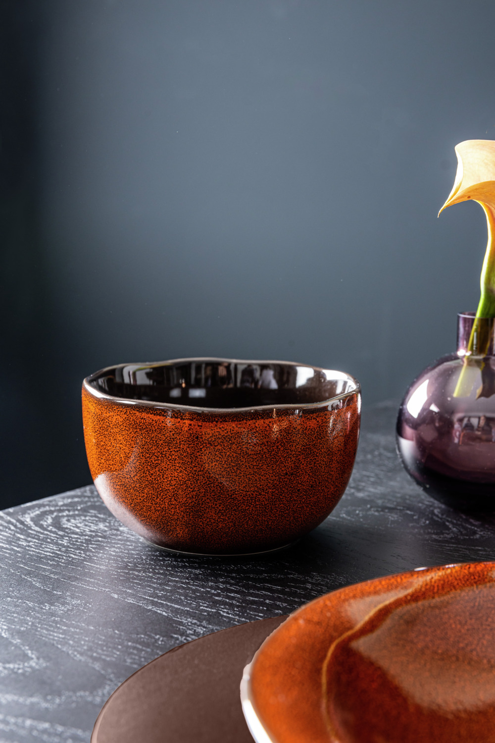 Vega Oriento Stoneware Bowl Set of 6, Hand-Painted Terracotta Orange, 950ml, 15cm Diameter, Dishwasher and Microwave Safe