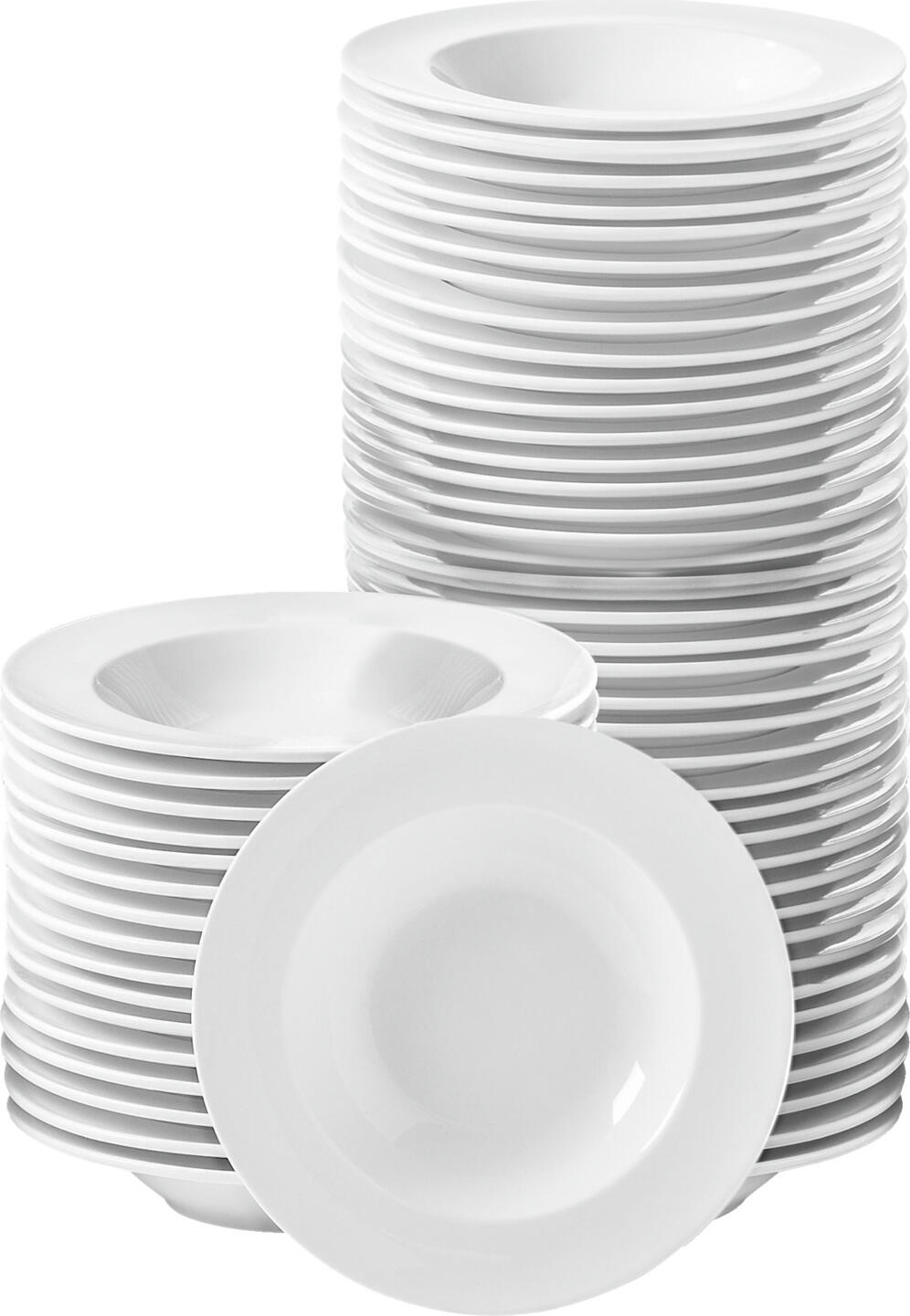 Pulsiva Super Pack Farfurii Adânci, Set de 50 Piese, Porțelan Alb, Diametru 22 cm, Capacitate 280 ml, Compatibile cu Mașina de Spălat Vase și Cuptorul cu Microunde