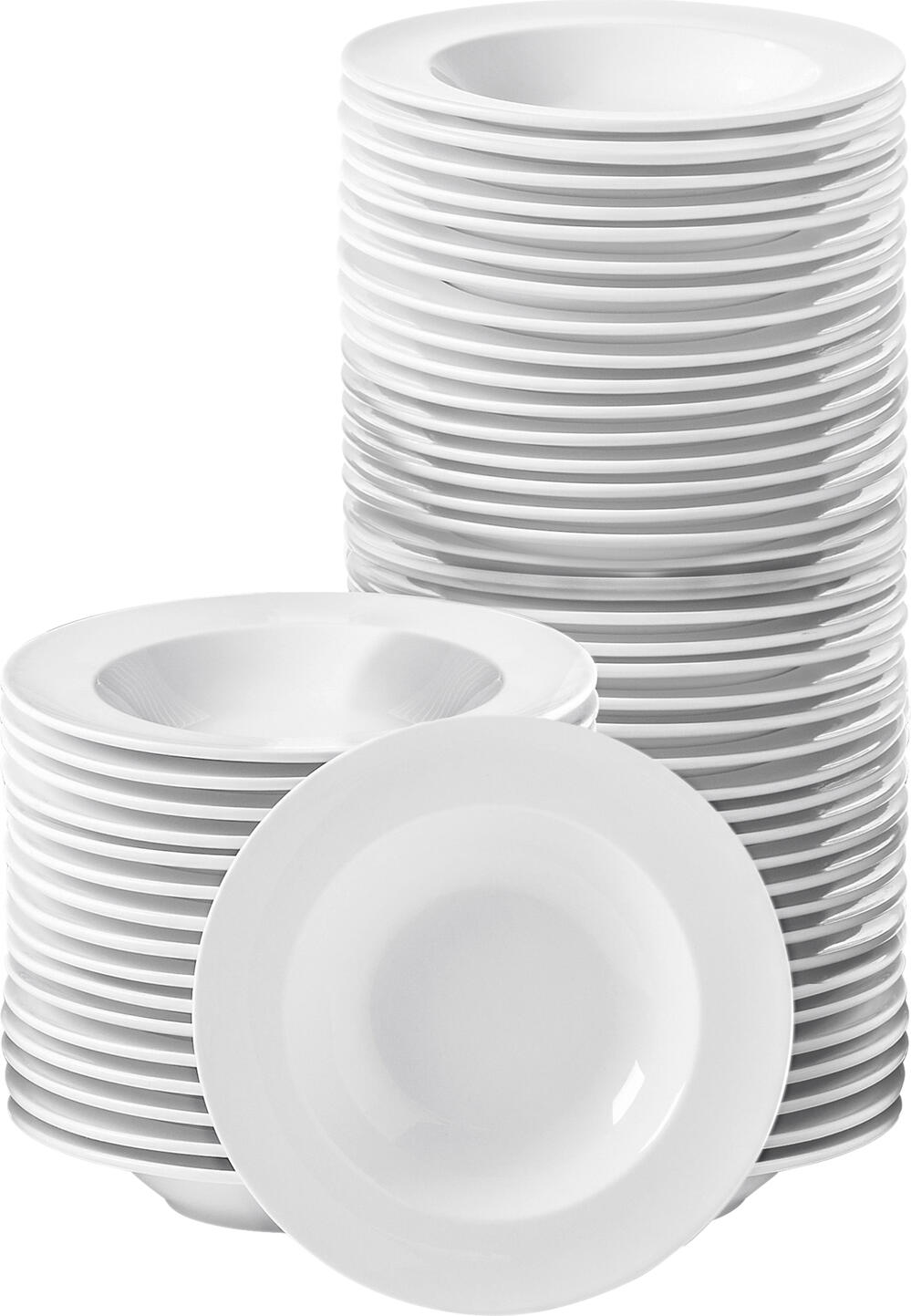 Pulsiva Super Pack Farfurii Adânci, Set de 50 Piese, Porțelan Alb, Diametru 22 cm, Capacitate 280 ml, Compatibile cu Mașina de Spălat Vase și Cuptorul cu Microunde