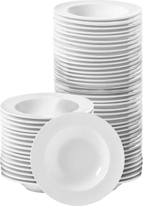 Pulsiva Super Pack Farfurii Adânci, Set de 50 Piese, Porțelan Alb, Diametru 22 cm, Capacitate 280 ml, Compatibile cu Mașina de Spălat Vase și Cuptorul cu Microunde