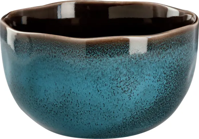 Vega Oriento Bowl Set of 6, Blue Speckled Stoneware, Hand-Painted Unique Irregular Edges, 950 ml, 15 cm Diameter, Dishwasher and Microwave Safe