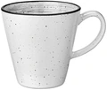Vega Fungio Porcelain Coffee Cup Set of 6, 200 ml, White with Black Rim, Vintage Hand-Painted Design, Dishwasher and Microwave Safe