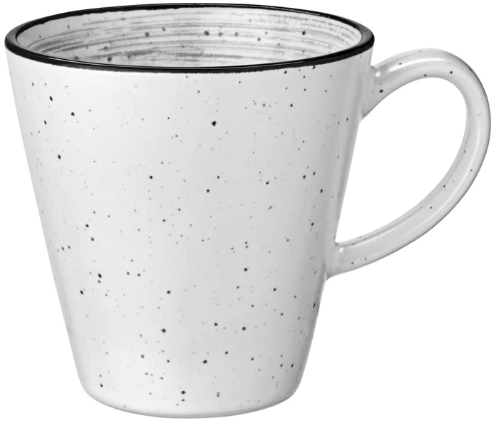 Vega Fungio Porcelain Coffee Cup Set of 6, 200 ml, White with Black Rim, Vintage Hand-Painted Design, Dishwasher and Microwave Safe