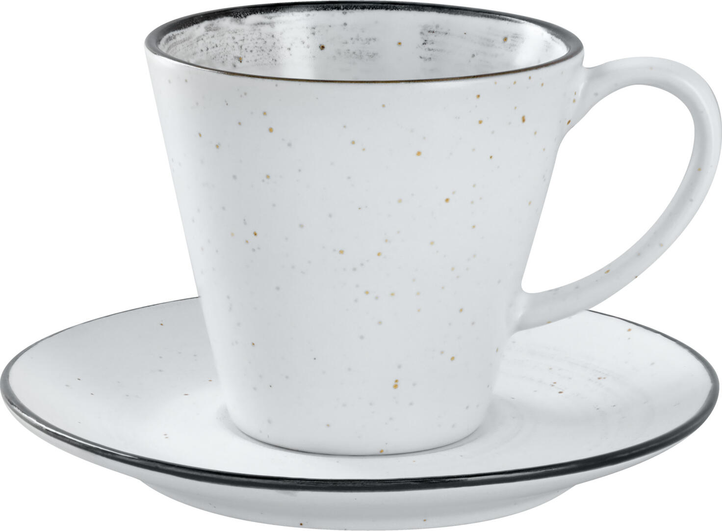 Vega Fungio Porcelain Coffee Cup Set of 6, 200 ml, White with Black Rim, Vintage Hand-Painted Design, Dishwasher and Microwave Safe