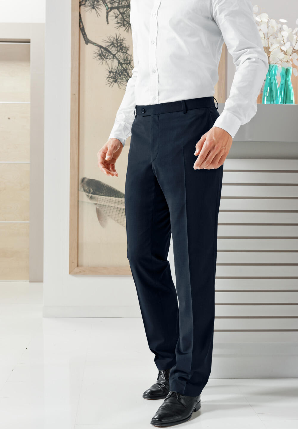 Мужские брюки Jobeline Finley, прямой крой Regular Fit, износостойкая смесовая ткань с шерстью, темно-синие, размер 44