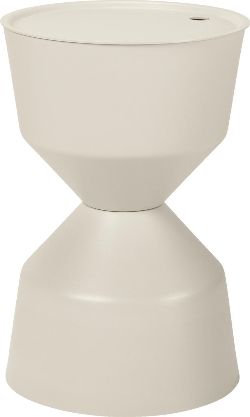 Masa laterala exterioara VEGA Nava, Aluminiu vopsit electrostatic, Bej, Rotunda, Diametru 33.6cm x Inaltime 51cm, Rezistenta la intemperii, cu Platou Removabil si Compartiment de Depozitare