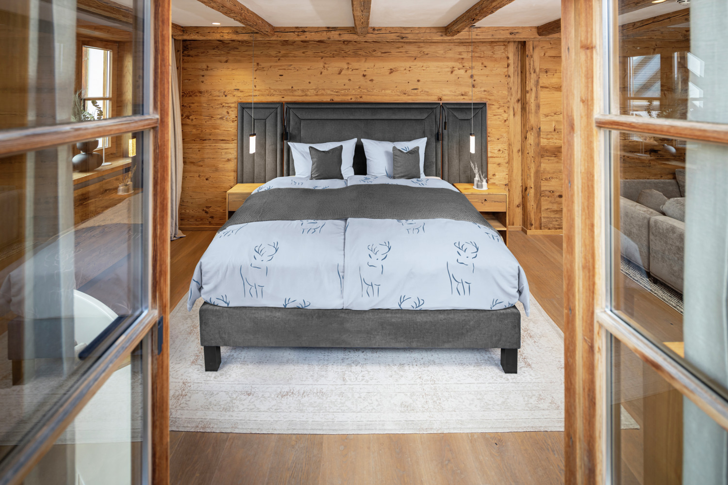 Husa pentru Pled LUSINI ERWIN M. Hirschegg, 100% Bumbac Percale, 135x200 cm, Design cu Capi Imprimati Albastru Deschis/Inchis, Fermoar, 144 TC