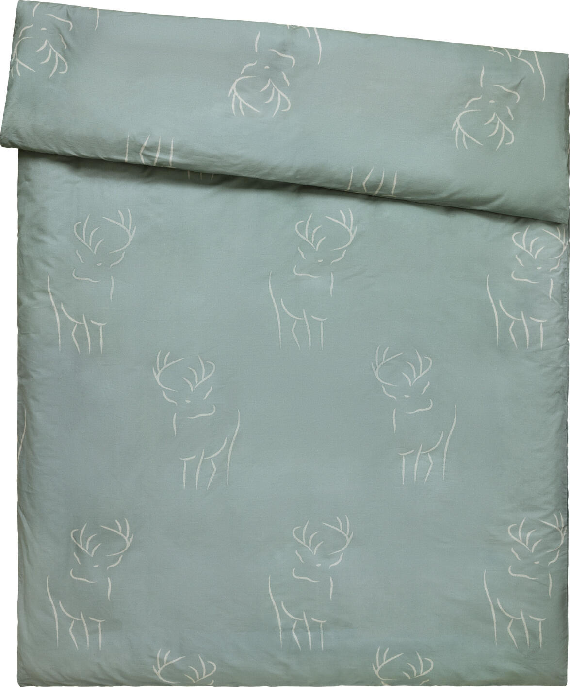 LUSINI Solutions GmbH Hirschegg Duvet Cover, 100% Cotton Percale, 144 TC, 160x210 cm, Printed Deer Design, Easy Iron, Sage/Beige