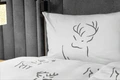 LUSINI Solutions GmbH Hirschegg Duvet Cover, 100% Cotton Percale, 160x210 cm, Cream White/Black Printed Deer Design, Zipper Closure