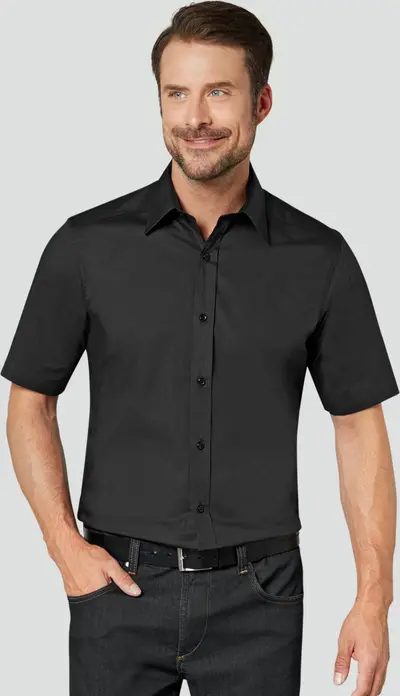 Camasa barbati Jobeline Bruce cu maneca scurta, croiala slim fit, 98% bumbac 2% elastan, cravata Kent, OEKO-TEX Standard 100, imbracaminte serviciu