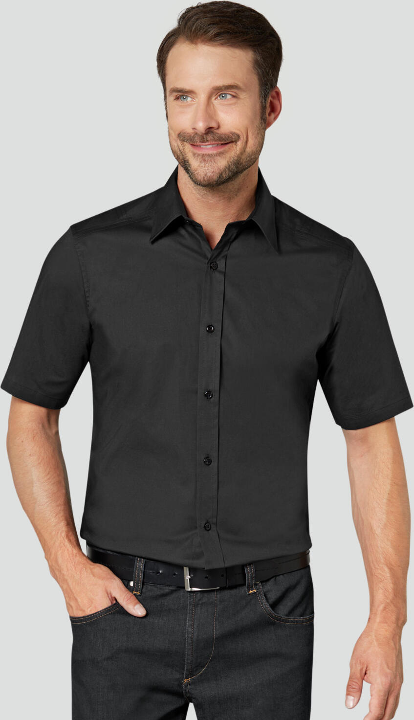 Camasa Jobeline Bruce pentru barbati cu maneca scurta, croiala Slim Fit, 98% bumbac 2% elastan, guler Kent, spate extra-lung, certificare OEKO-TEX