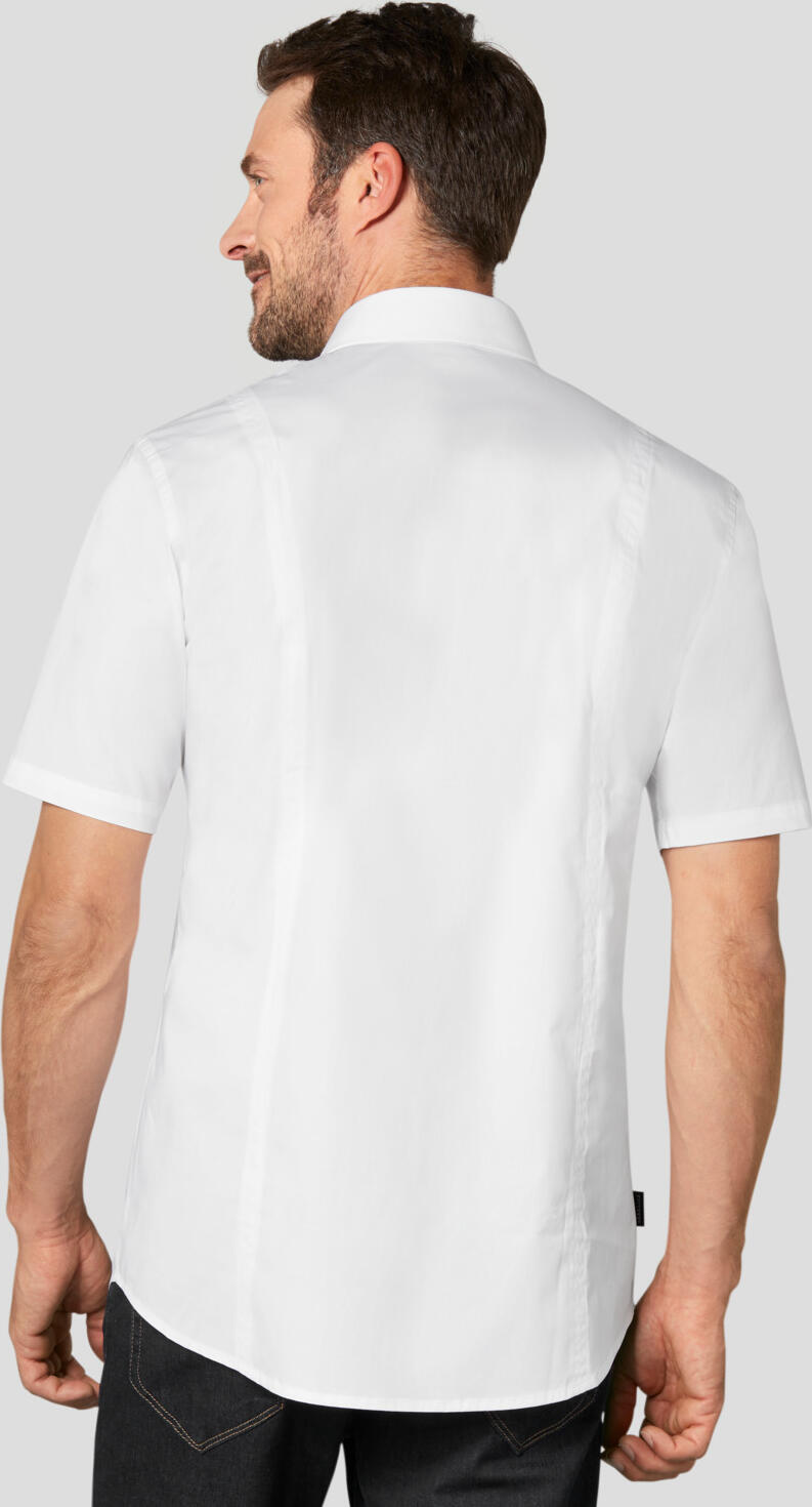 Camasa barbati Jobeline Bruce cu maneca scurta, croiala Slim Fit, 98% bumbac 2% elastan, cravata Kent, alba, imbracaminte profesionale hotelari