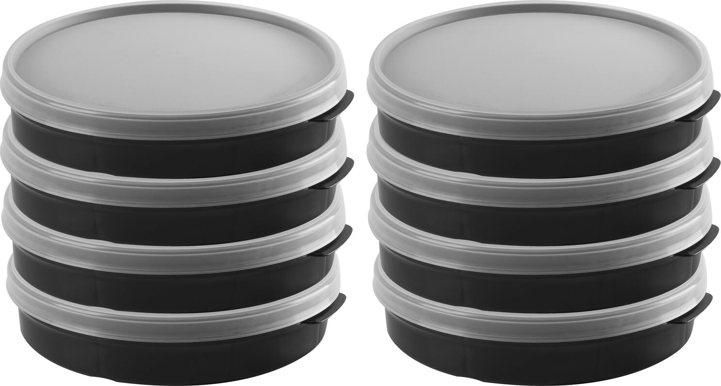 Set de 8 recipiente reutilizabile rotunde Amuse Pro cu capac transparent, 3 compartimente, 800ml, polipropilenă BPA-free, etanș, pentru cuptorul cu microunde și mașina de spălat vase