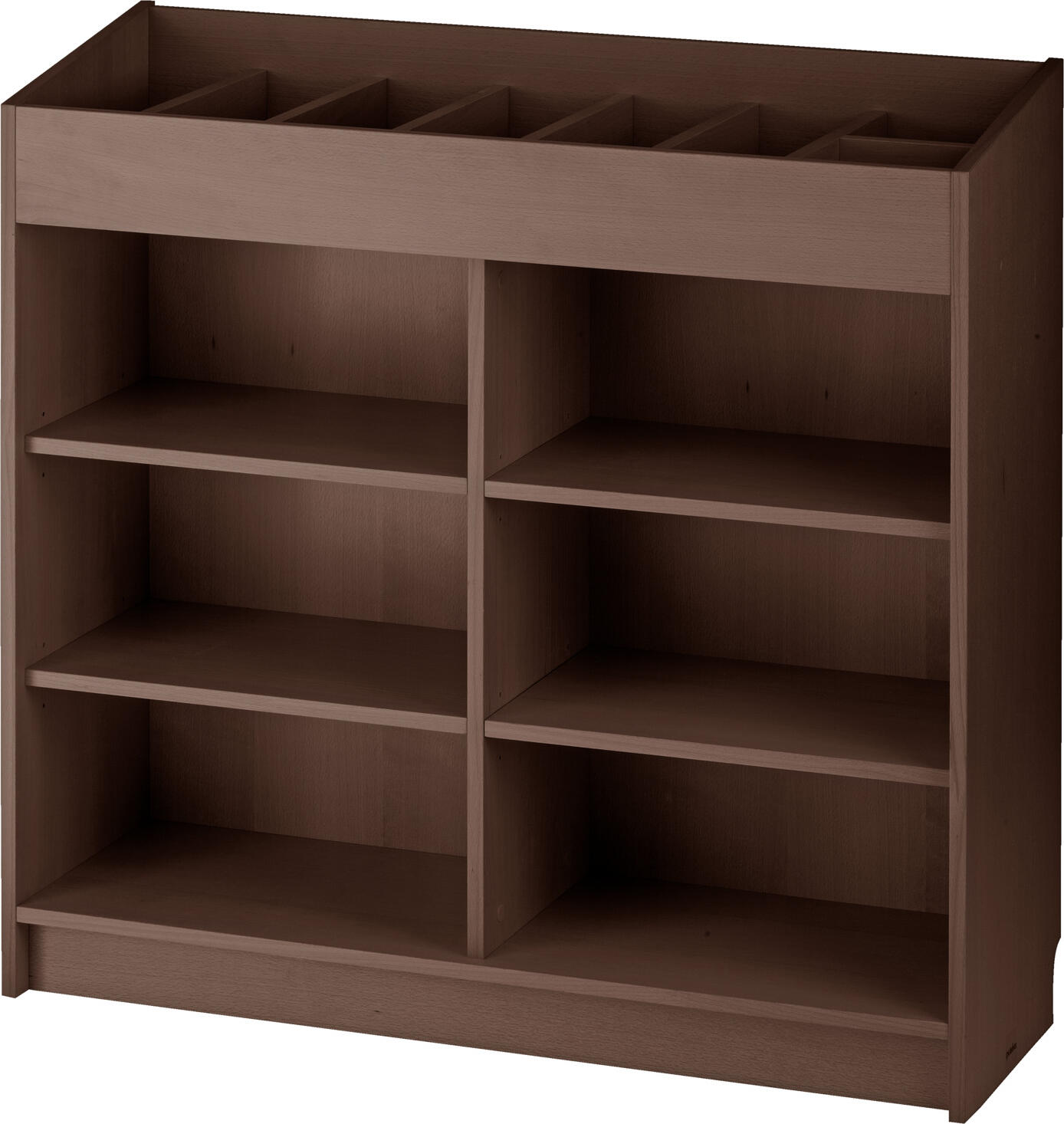 PULSIVA LUSINI Solutions GmbH Cutlery cabinet Posato wide Besteckschrank Posato breit Cutlery cabinet Posato wide; 100x34x100 cm (WxDxH); brown Besteckschrank Posato breit; 100x34x100 cm (BxTxH); braun Practical cutlery cabinet made of wood-based panels with melamine coating. Freestanding in the room - rear panel in the same decor. The cutlery cabinet has six large cutlery compartments WxD 11.5x29 cm and two small cutlery compartments WxD 16x11.5 cm and 17x11.5 cm. Includes four height-adjustable shelves WxD: 55x34.5 cm. Suitable for indoor use only. Supplied assembled. Praktischer Besteckschrank aus Holzwerkstoffplatten mit Melaminbeschichtung. Frei stellbar im Raum - Rückwand im gleichen Dekor. Der Besteckschrank hat sechs große Besteckfächer BxT 11,5x29 cm, sowie zwei kleine Besteckfächer BxT 16x11,5 cm und 17x11,5 cm. Inklusive vier höhenverstellbare Fachböden BxT: 55x34,5 cm. Nur für den Innenbereich geeignet. Lieferung erfolgt montiert.