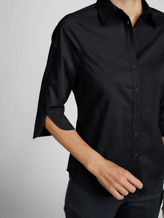 Bluza de lucru Jobeline Porter pentru femei, maneca trei sfert, amestec bumbac-poliester, croiala regular, certificare OEKO-TEX, neagra, marime 48