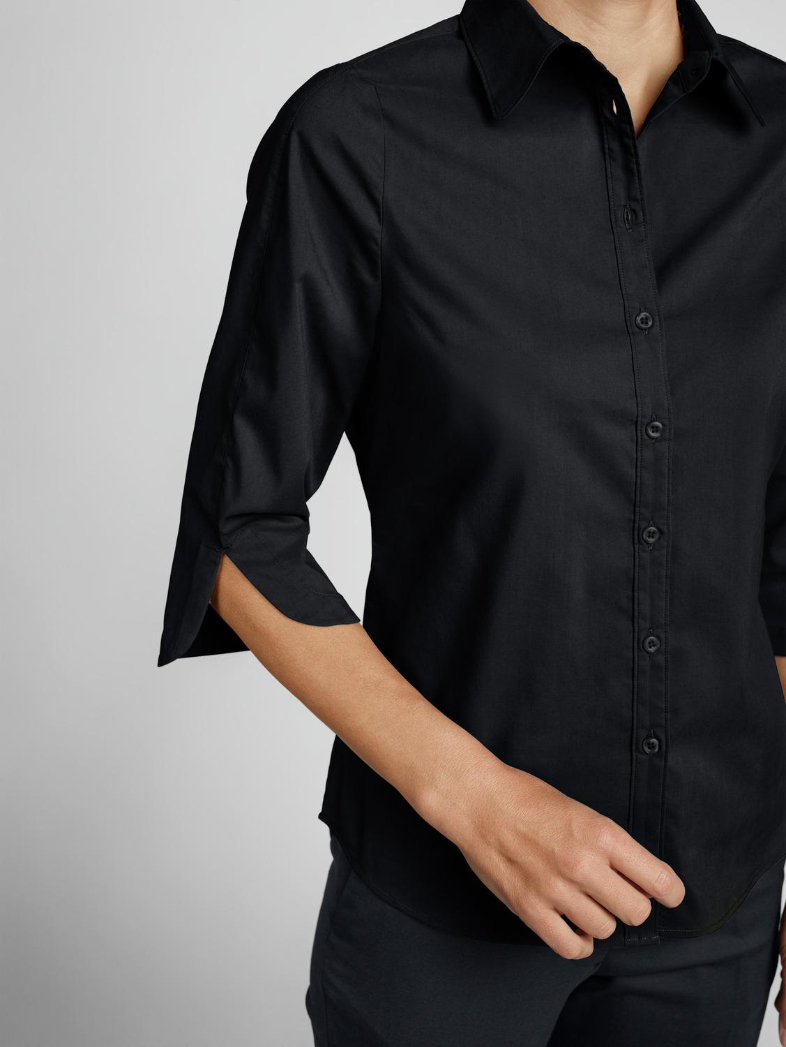 Jobeline Porter Women's Workwear Blouse, Three-Quarter Sleeve, Cotton-Polyester Blend, Regular Fit, Black, Size 46