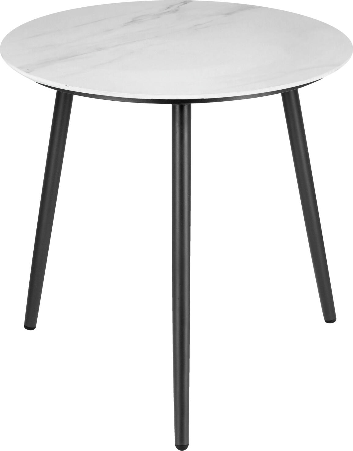 Vega Sando Outdoor Side Table, Round Ceramic Stone Top, Powder-coated Aluminum Legs, 60x60 cm, White and Anthracite, Weather-resistant