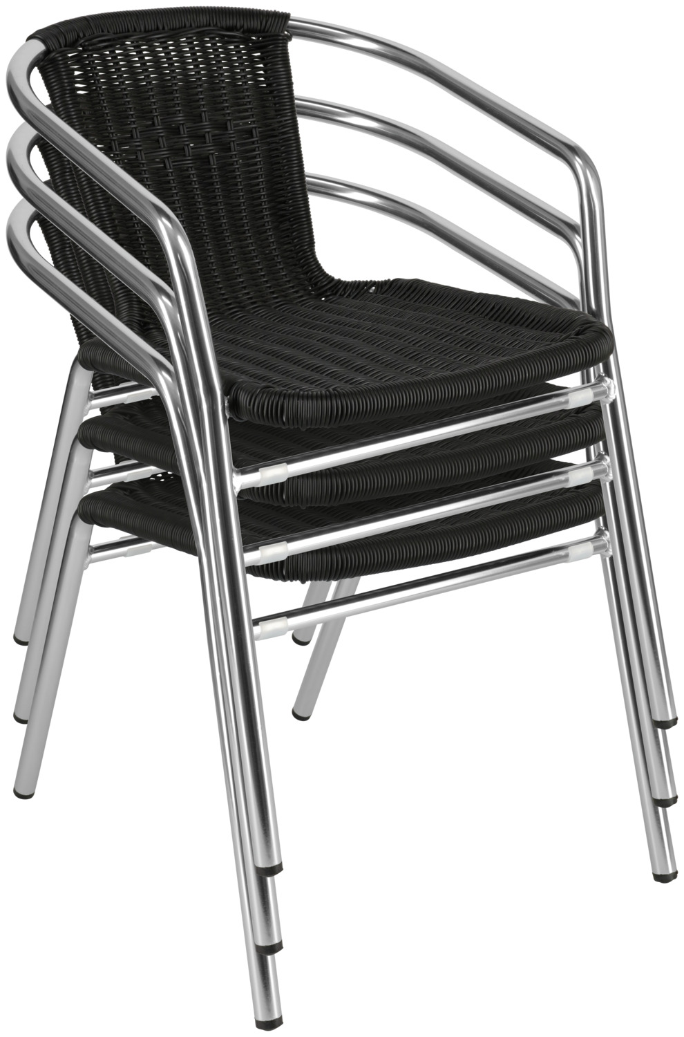 PULSIVA LUSINI Solutions GmbH Card Outdoor Stacking Chairs, Black, Aluminium Frame, Plastic Wickerwork, Weather-Resistant, Set of 4