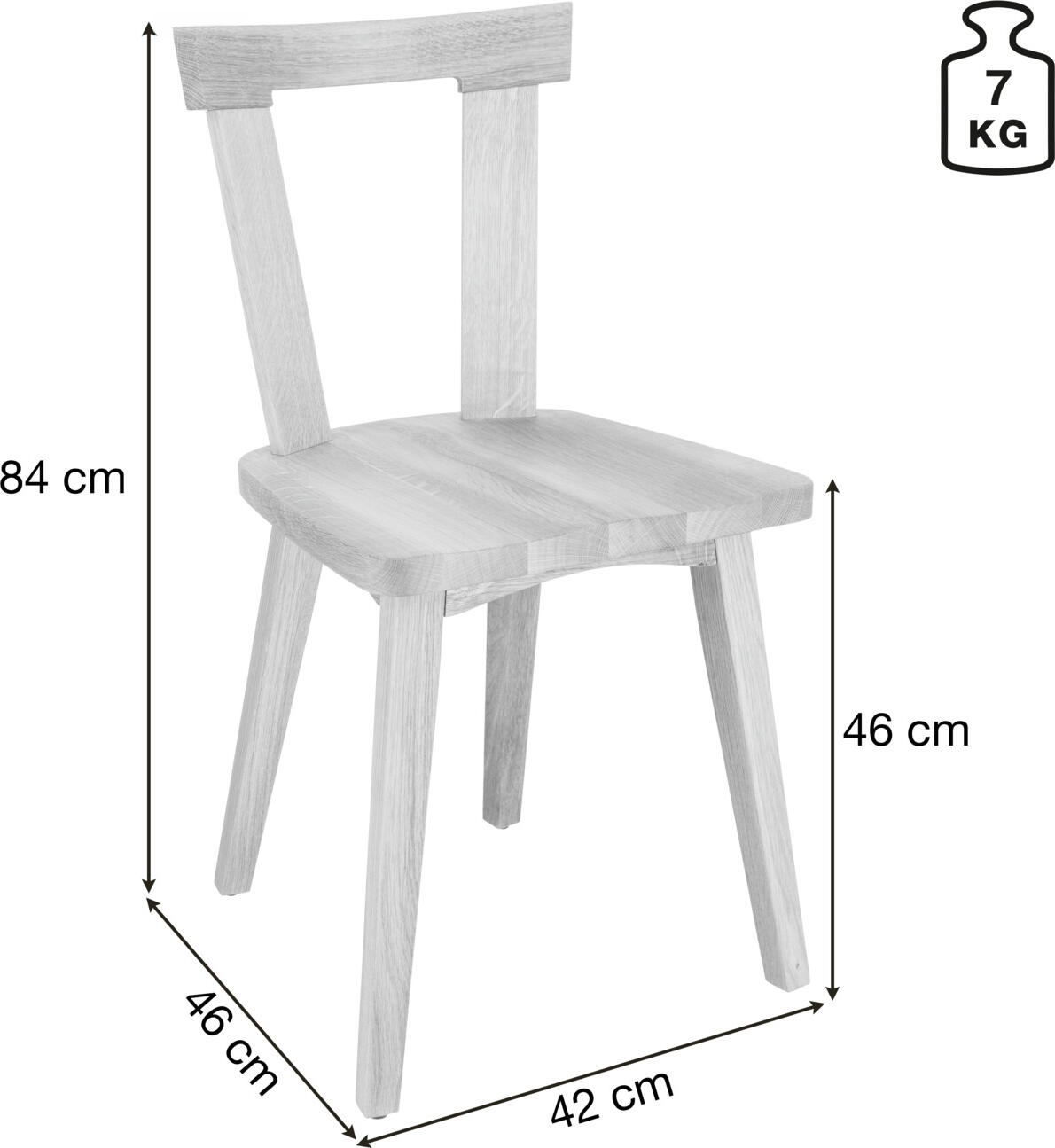 Set de 2 scaune din lemn de stejar masiv VEGA Campato, stil casa de campie, Oak/Tobacco, scaun ergonomic, certificat FSC, 42x46x84 cm