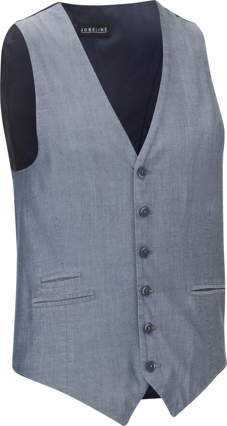 Jobeline Blake Men's Chambray Waistcoat Vest, Size 46, 100% Cotton, 4-Button Placket, Adjustable Back, Pre-washed Finish