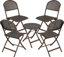 PULSIVA LUSINI Solutions GmbH Outdoor bistro furniture set Romalia 5-piece Outdoor-Bistro-Set Romalia 5-tlg. Outdoor bistro furniture set Romalia 5-piece; seat anthracite, base brown Outdoor-Bistro-Set Romalia 5-tlg.; Sitz anthrazit, Gestell braun 5-piece bistro furniture set Romalia, consisting of: 4x folding chairs and 1x folding table made of powder-coated steel and seat with plastic fabric. With plastic glides on the chair and table legs. Maximum table load 70 kg, chair 130 kg. Foldable, weatherproof and UV-resistant. Suitable for outdoor use. Supplied assembled. 5-teiliges Bistromöbel-Set Romalia, bestehend aus: 4x Klappstühle und 1x Klapp-Tisch aus pulverbeschichtetem Stahl und Sitzfläche mit Kunststoffgewebe. Mit Kunststoffgleitern an den Stuhl- und Tischbeinen. Maximale Tisch Belastung 70 kg, Stuhl 130 kg. Klappbar, wetterfest und UV-beständig. Für den Außenbereich geeignet. Lieferung erfolgt montiert.