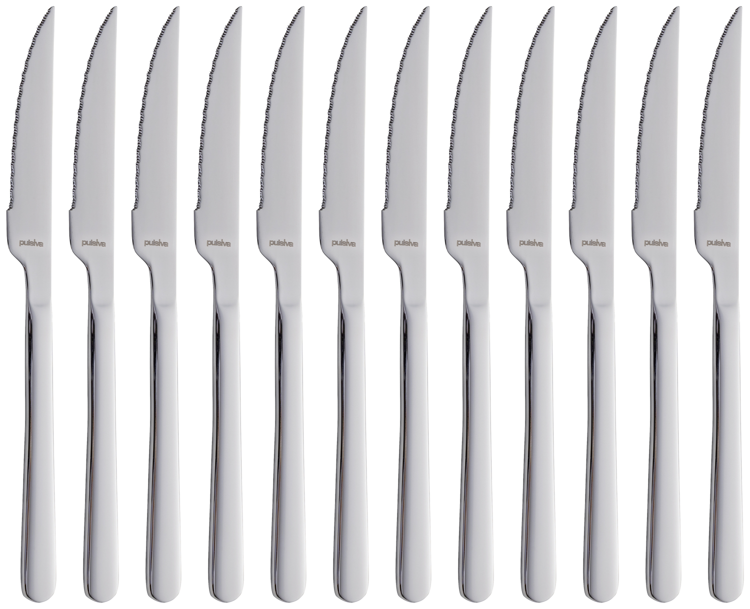 Pulsiva Nizza Pizza and Steak Knife Set of 12, Chrome-Stainless Steel 13/0, Mirror Polished, Rustproof, 22.3 cm, Silver
