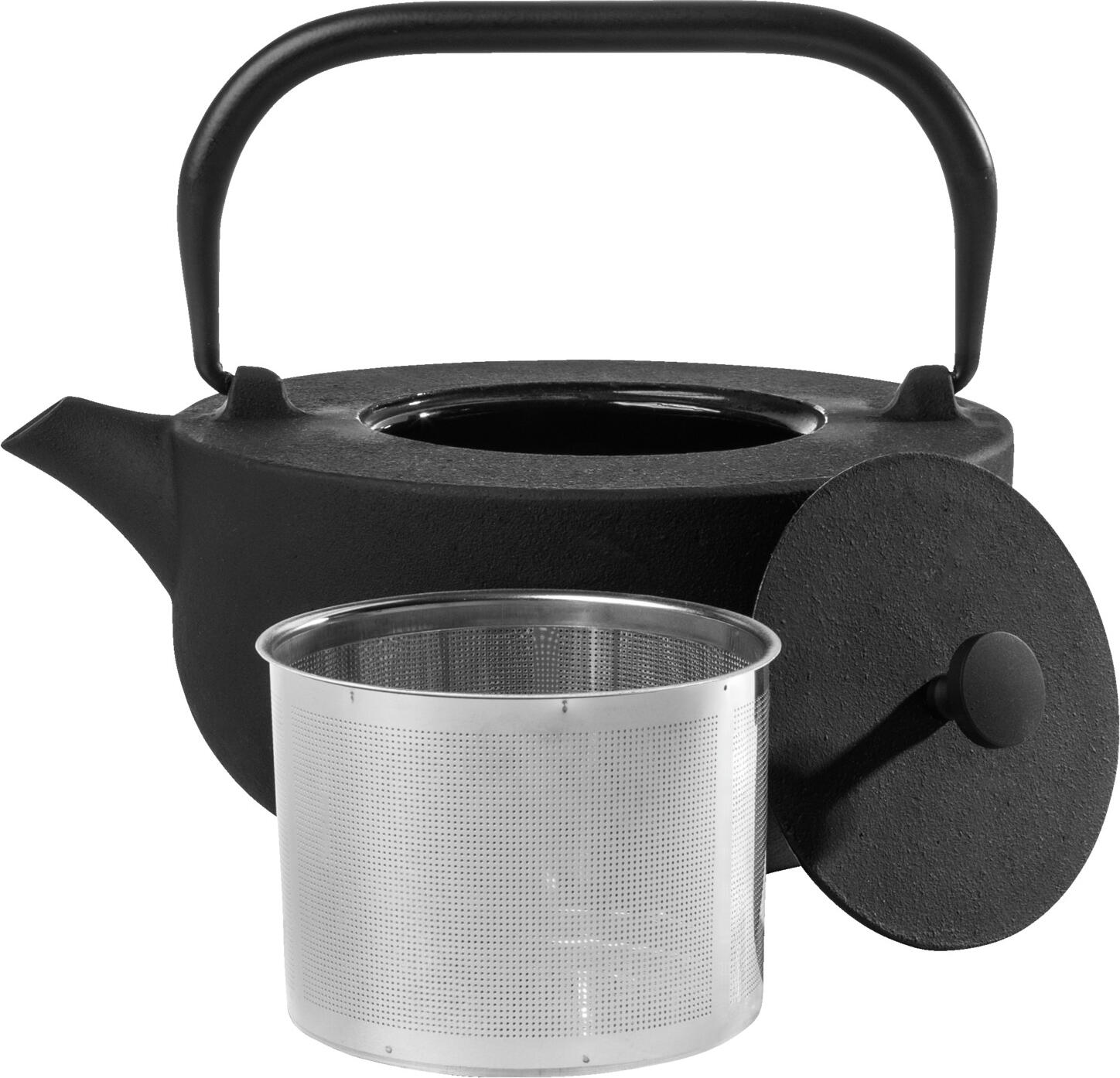 Ceainic din fonta VEGA Nari, Negru, 960 ml cu interior emailat, forma rotunda, include sita din otel inoxidabil si capac, retentie termica ridicata