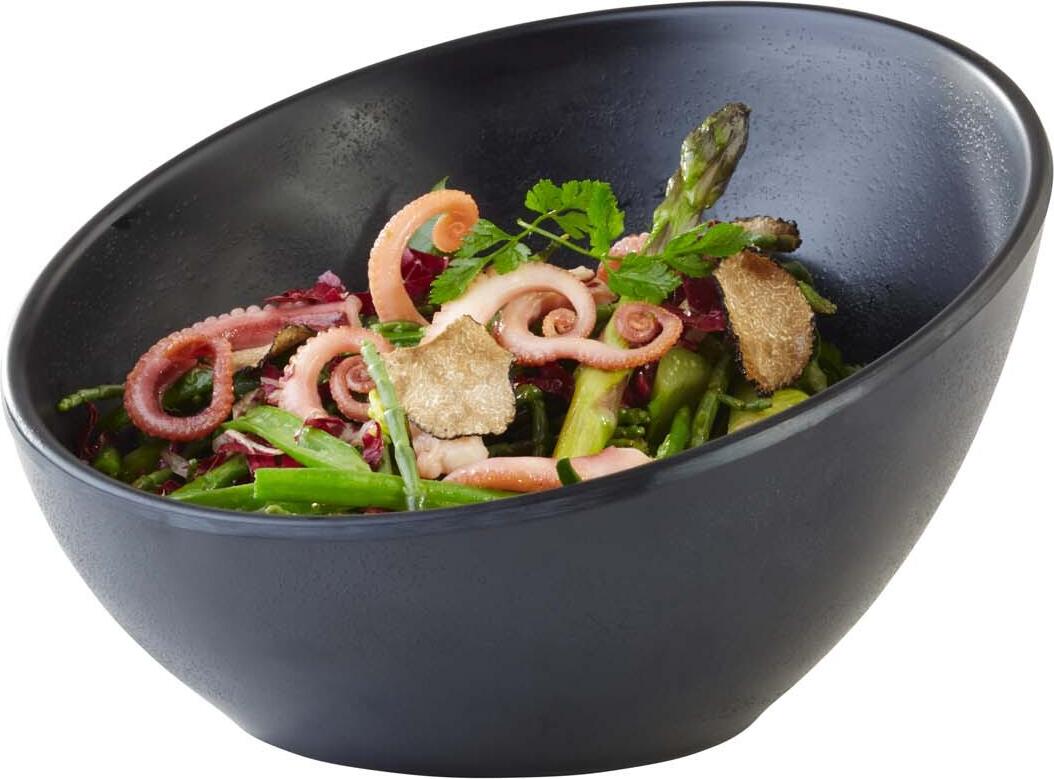 Bol APS Zen Bowl din Melamină, Formă Rotundă cu Margine Bevelată, Efect de Piatră Neagră, Stil Ceramică Japoneză, 300 ml, Diametru 16 cm, Înălțime 10 cm, Stivuibil