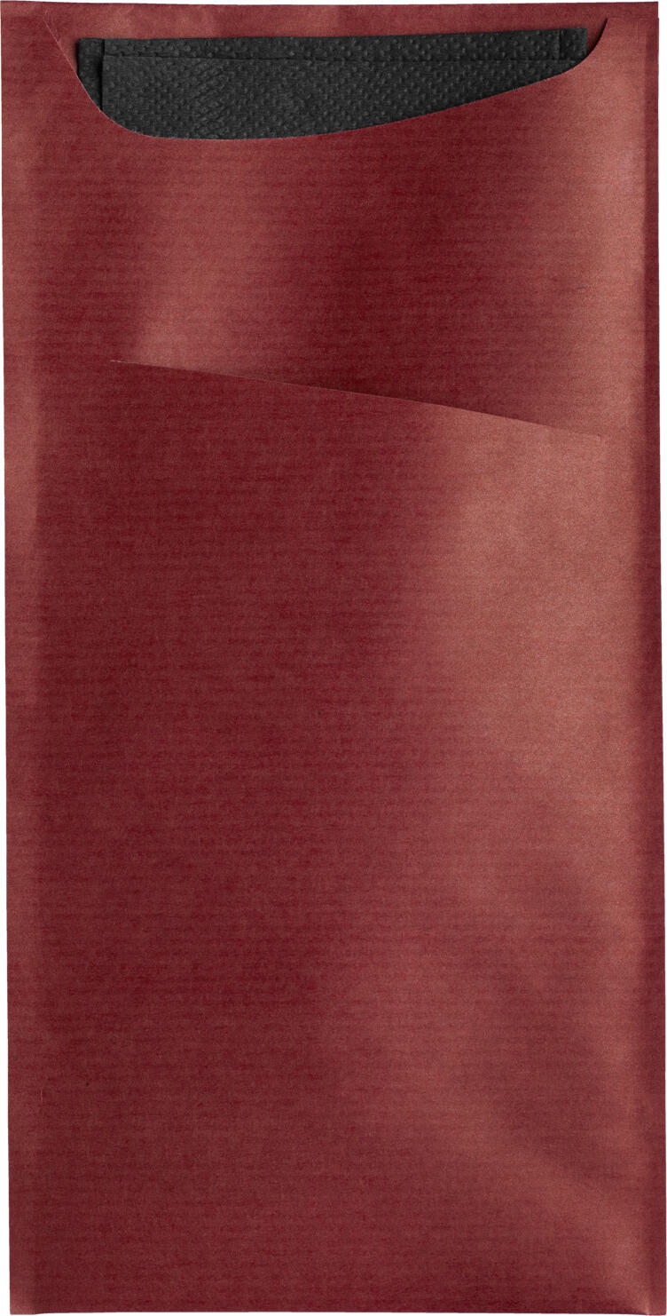 Garcia De Pou Besta Cutlery Bag Set of 100 Pieces, Bordeaux Ribbed Kraft Paper Sachet with 2-Ply Napkin 33x40 cm, 11.2x22.5 cm