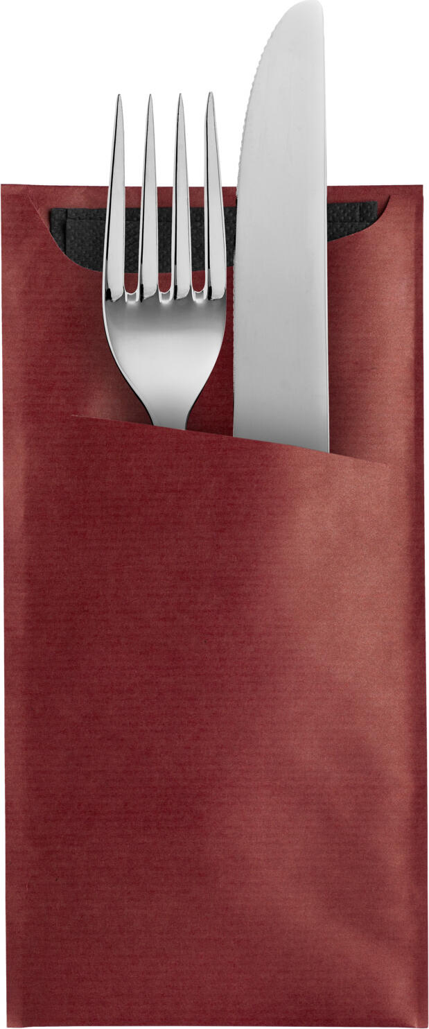 Garcia De Pou Besta Cutlery Bag Set of 100 Pieces, Bordeaux Ribbed Kraft Paper Sachet with 2-Ply Napkin 33x40 cm, 11.2x22.5 cm