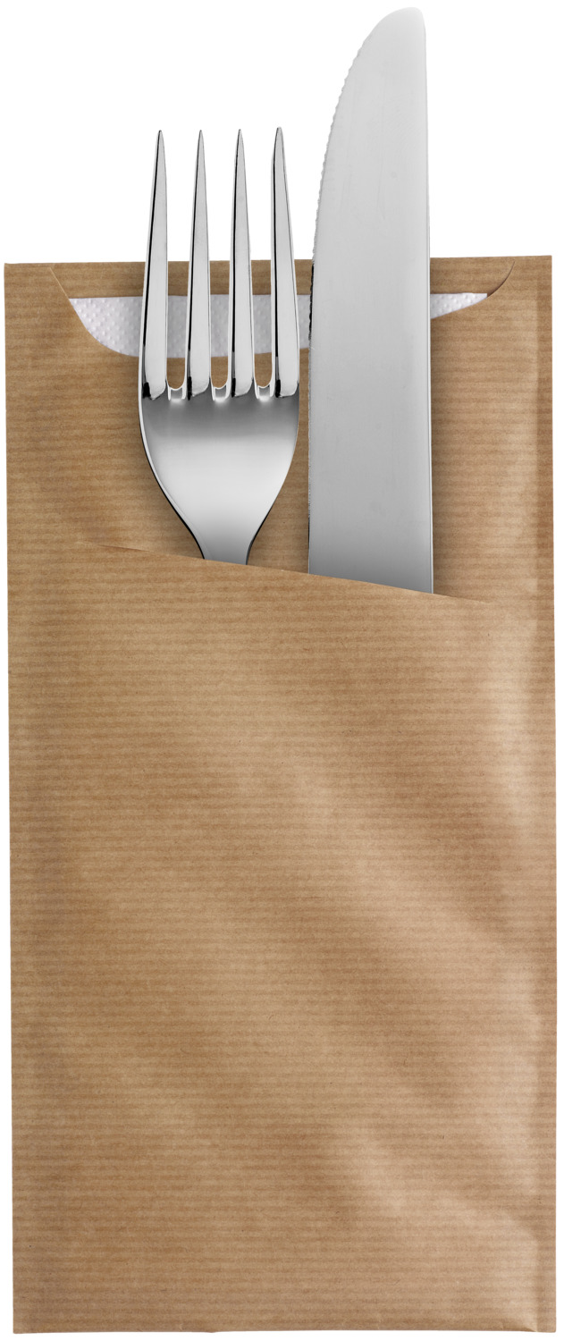 Sac pentru tacuturi Garcia De Pou Besta cu Serveta 2 Straturi, Hartie Kraft Reciclata Bej Natural Nervata, Imprimare Ziar Vintage, 11.2 x 22.5 cm, Set de 100 piese