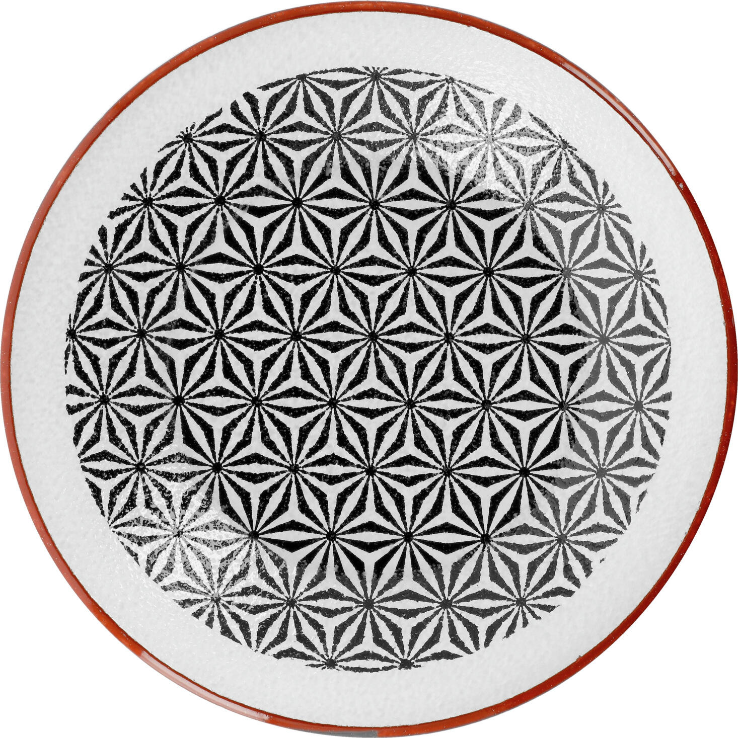 VEGA Edora Glass Bowl Set of 6, 700 ml, 23 cm, White with Black Pattern and Red Rim, Dishwasher Safe