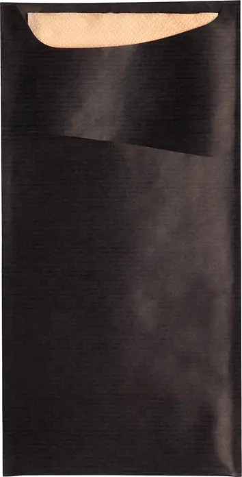 Garcia De Pou Besta Just in Time Cutlery Bag and 2-Ply Napkin Set, Black Ribbed Kraft Paper, 11.2x22.5 cm Sachet, 33x40 cm Napkin, Pack of 100