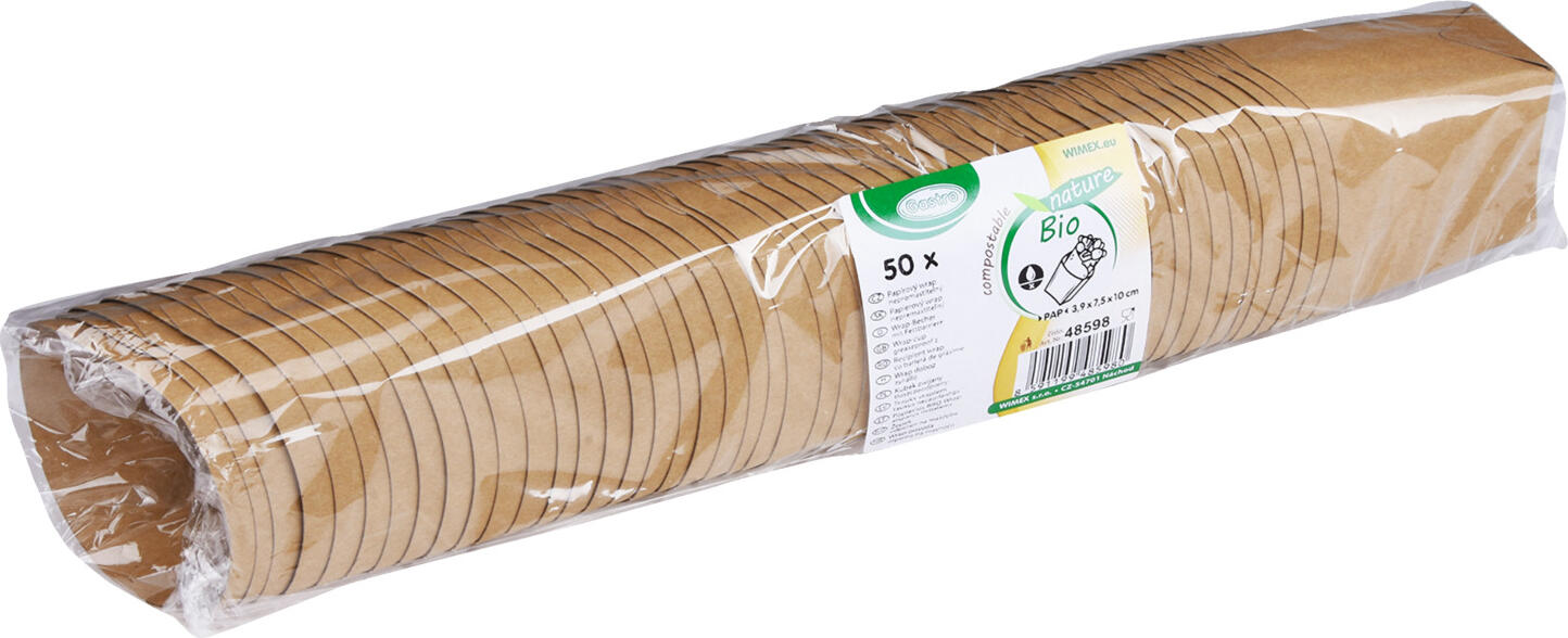 WIMEX Wrap Cup with Fat Barrier for Wraps and Tortillas, Brown Kraft Paper, Biodegradable & Compostable, Heat Resistant -40°C to +180°C, 50 Piece Pack