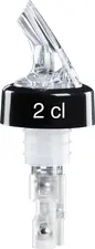 Fuchs Gastronomiebedarf Dosing spout 2 cl Dosierausgießer 2 cl Dosing spout 2 cl; 10 cm (L); black; 2 piece / pack Dosierausgießer 2 cl; 10 cm (L); schwarz; 2 Stück / Pack Dosing pourer made of acrylic with 2 cl dispensing unit and ball system, for 0.7 l - 1.0 l bottles. Optimum functionality when the bottle is tilted by 45°. Not suitable for dishwasher. Dosierausgießer aus Acryl mit Ausgabeeinheit 2 cl und Kugelsystem, für 0,7 l - 1,0 l Flaschen. Optimale Funktionsfähigkeit bei Neigung der Flasche um 45 °. Nicht spülmaschinengeeignet. Der Ausgießer ist nicht geeicht, daher können Abweichungen vorkommen. Insbesondere wenn zähflüssige Flüssigkeiten bzw. Flüssigkeiten mit viel Zuckergehalt dosiert werden sollen.