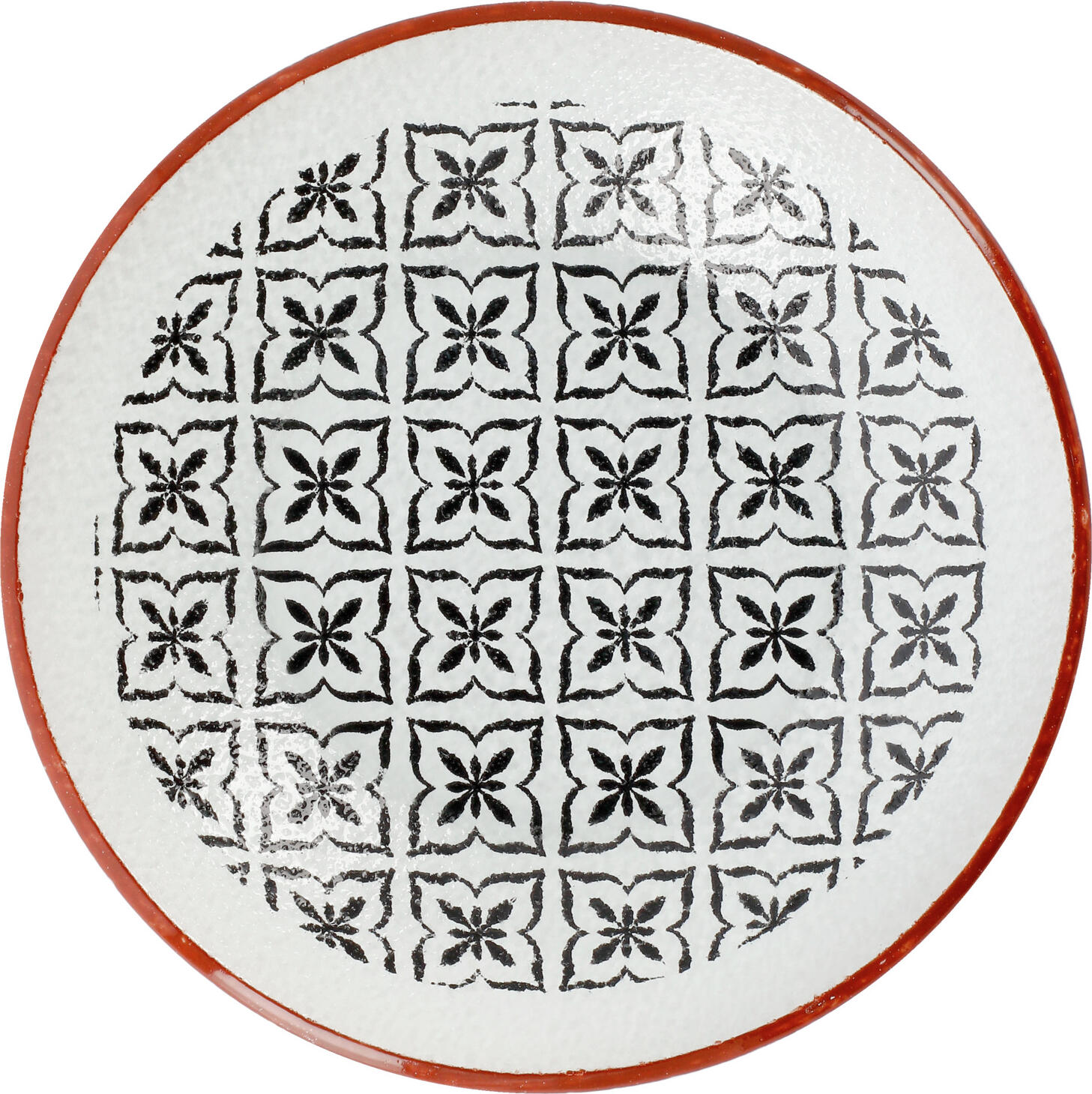 Set de 6 boluri de sticla VEGA Edora, 500 ml, 18.5 cm, alb cu model negru si rimă roșie, sigure la mașina de spălat vase