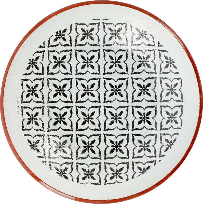 Set de 6 boluri de sticla VEGA Edora, 500 ml, 18.5 cm, alb cu model negru si rimă roșie, sigure la mașina de spălat vase