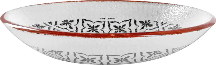Set de 6 boluri de sticla VEGA Edora, 500 ml, 18.5 cm, alb cu model negru si rimă roșie, sigure la mașina de spălat vase