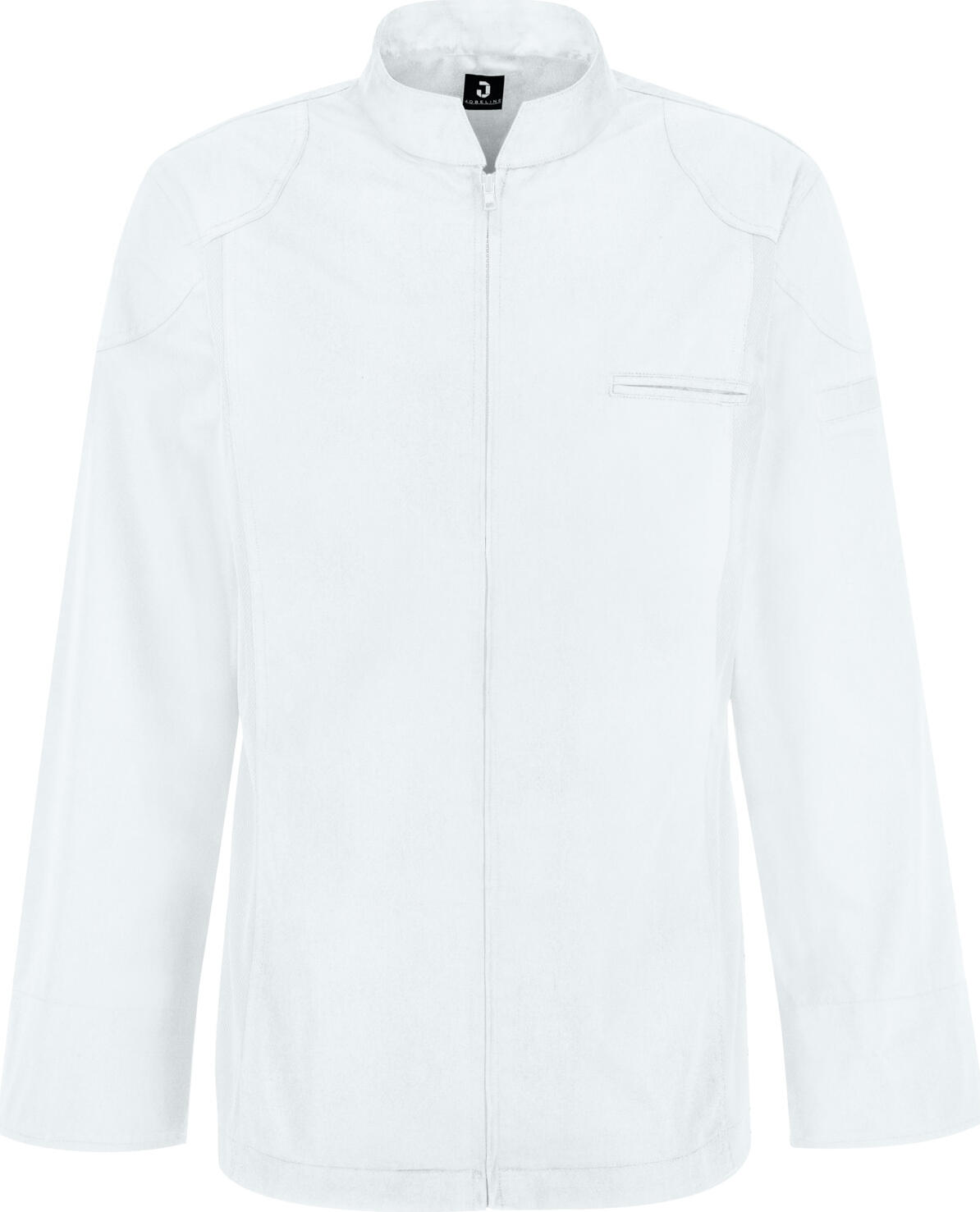 Jobeline Racer Men's Chef Jacket, Long-Sleeved, White, 65% Polyester 35% Cotton, Breathable Mesh Panels, Central Zipper, OEKO-TEX Certified