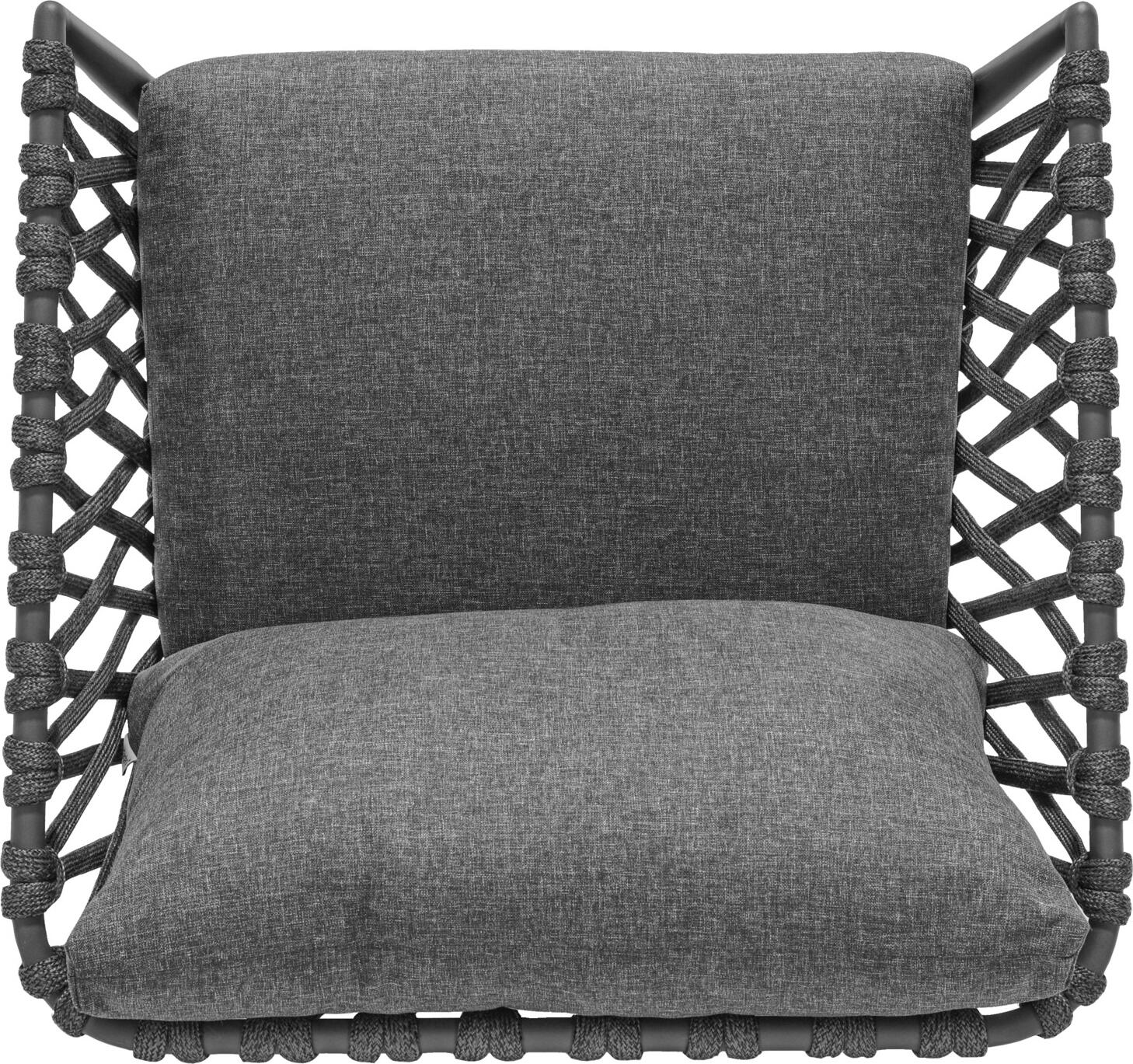 Scaun Lounge Exterior VEGA Asola, Cadru Aluminiu Vopsit in Praf cu Picior de Lemn de Teak, Impletit din Sfoara, Perna din Material Olefin, Antracit, 81x80x76 cm