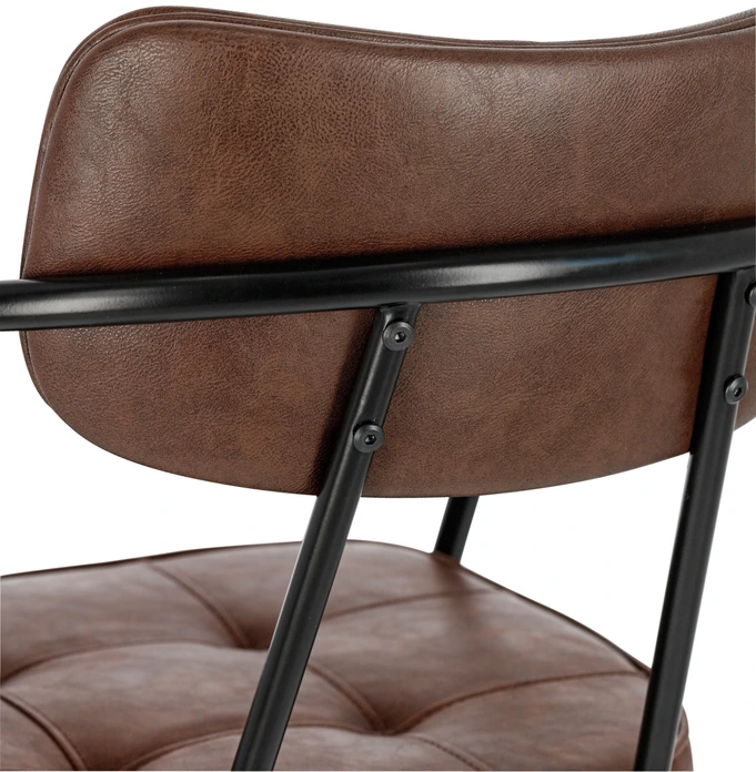 VEGA Casto Armchair Set of 2, Brown Imitation Leather, Powder-coated Steel Frame, Industrial Design, 54x59x81 cm, Max Load 160 kg